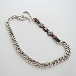Replay Men's Leather and Metal Curb Link Wallet Chain